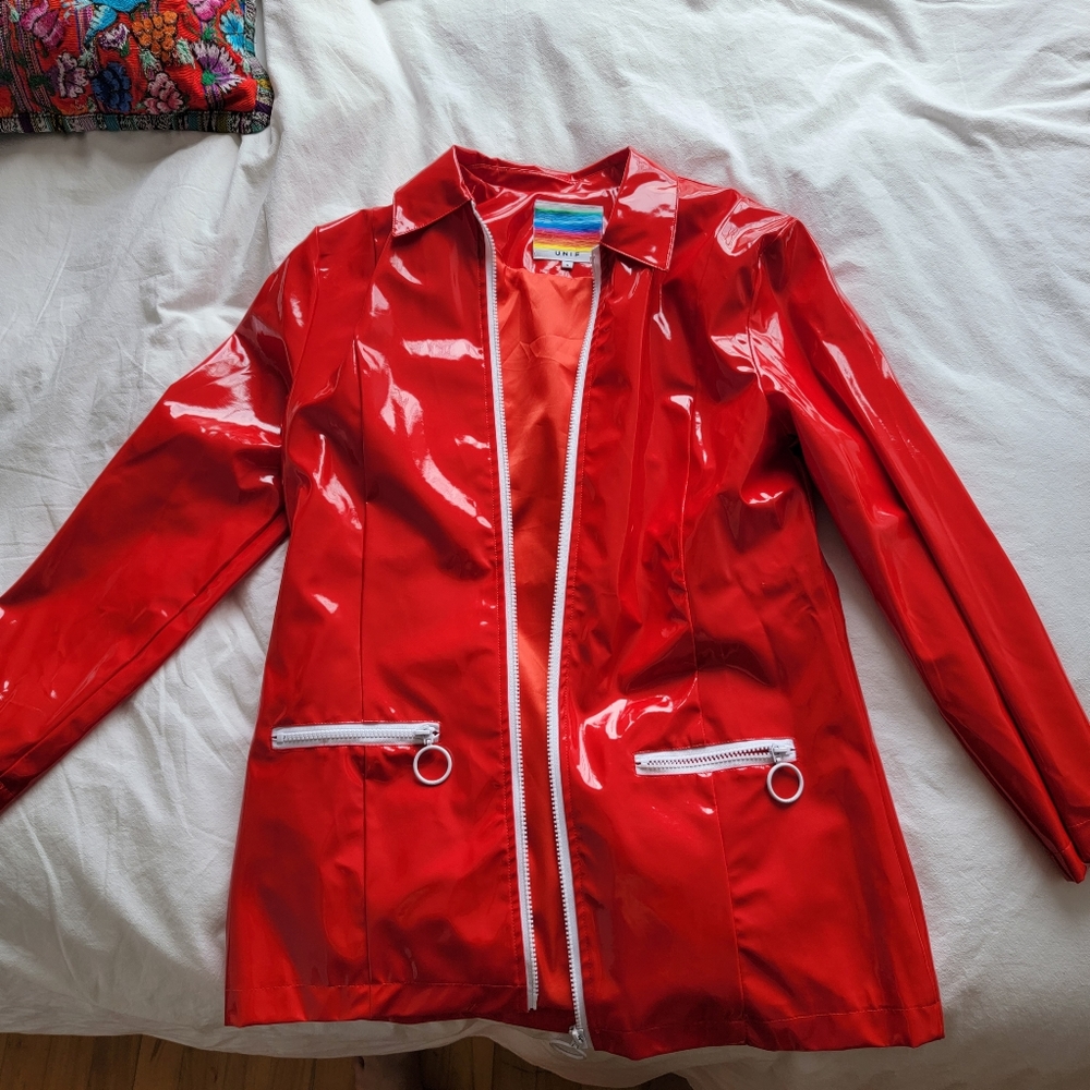 Unif Red Vinyl Rain Coat Size Small